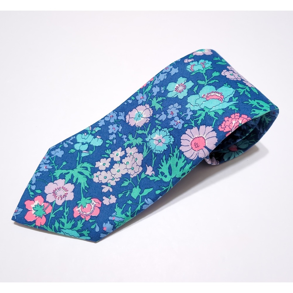 BREUER Necktie Mens One Size Blue Floral Pre-owned Hand Made in France